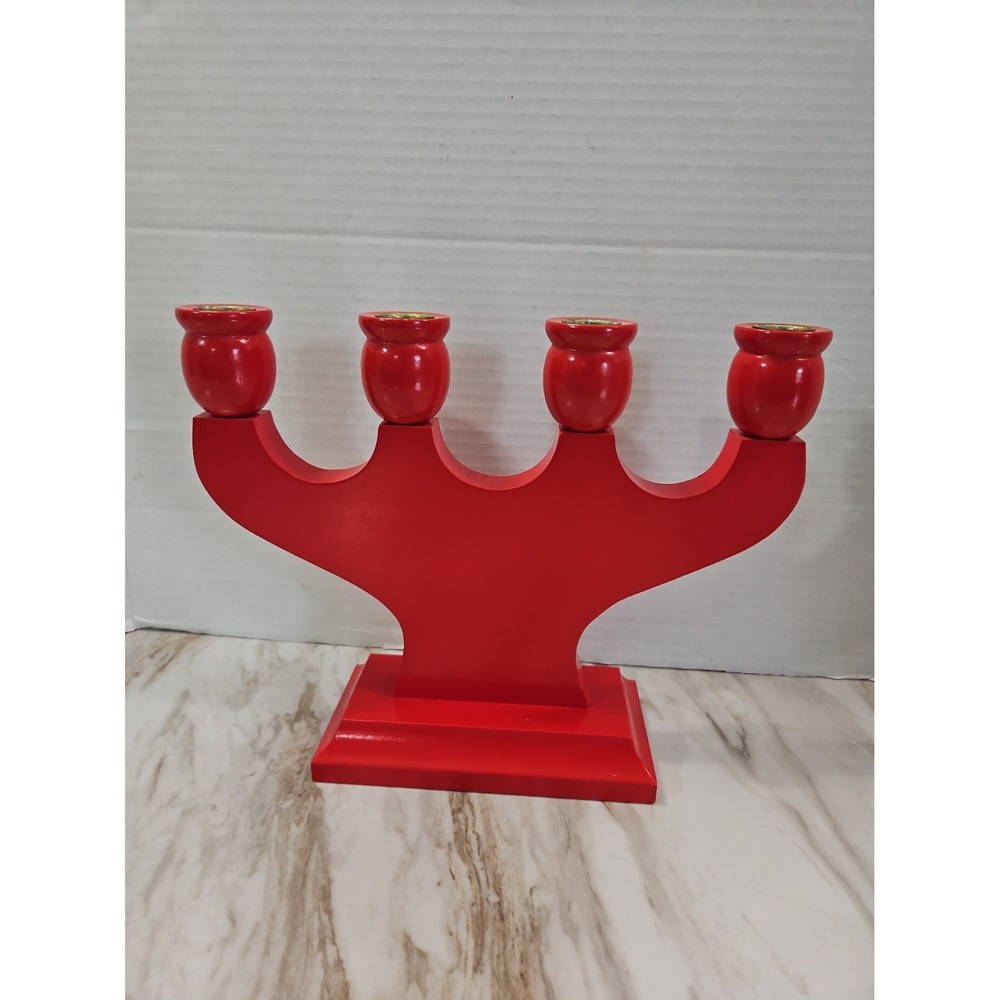 SWEDISH 8" WOOD CANDLEHOLDER Red SKANDINAVISK HEMSLÖJD SWEDEN